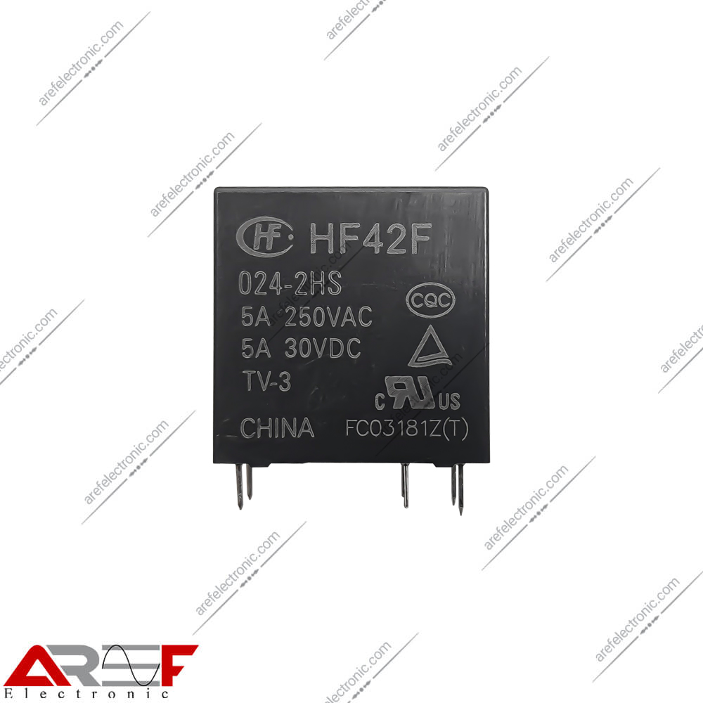 رله پکیجی HF_42F دارای 24 ولت 5 آمپر 6 پین - فروشگاه عارف الکترونیک