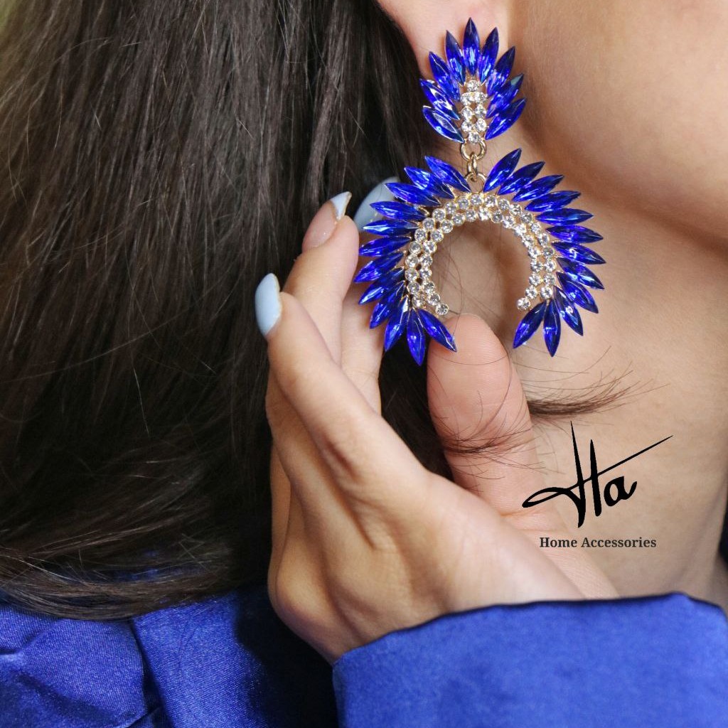 گوشواره جواهری رنگ سورمه ای