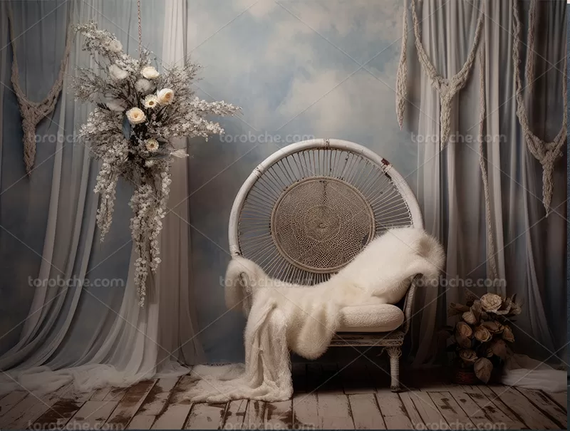 بک دراپ عکاسی عروس و داماد با گل های سفید | گرافیک با طعم تربچه