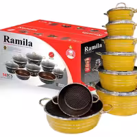 تولیدی قابلمه 14 پارچه دسته طلایی - سرویس 14 پارچه دسته طلایی لیمویی