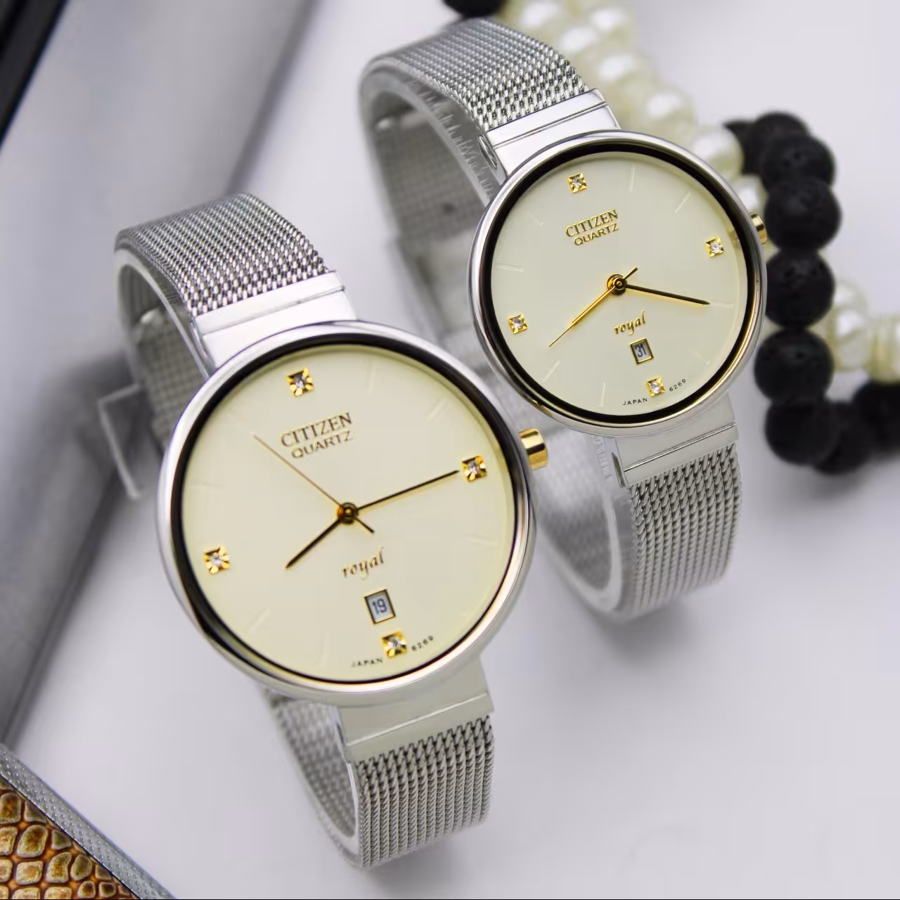 ساعت مچی ست زنانه و مردانه سیتی زن-بندحصیری تک موتور مدل 6269