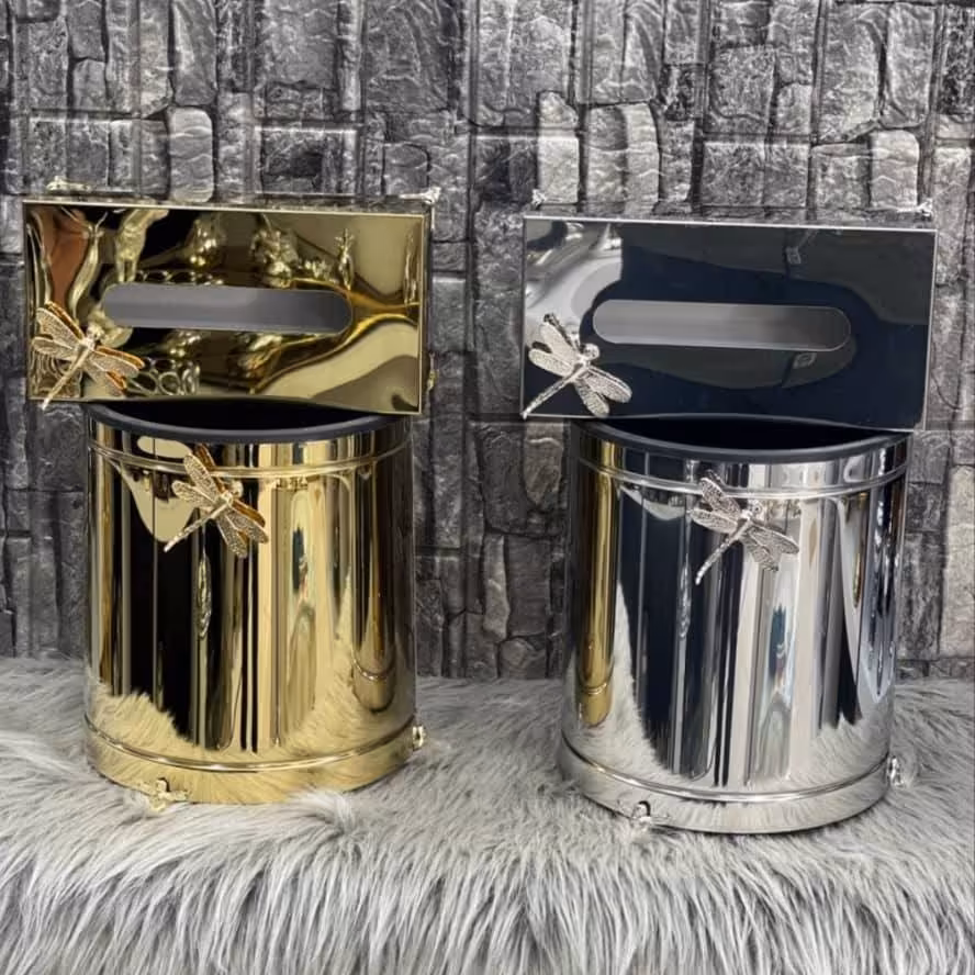 ست سطل و دستمال طرح گرد سنجاقک با آبکاری فورتیک تضمینی بدون کوچکترین لقی و تغییر رنگ 