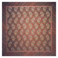 رومیزی ترمه مربع ابریشم  کد TRM129 طرح بته جقه حاشیه دار زرشکی سبز  آستر قهوه ای