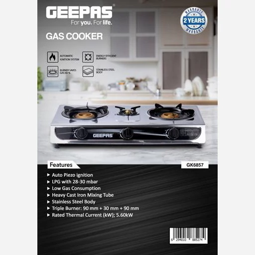 اجاق گاز سه شعله رومیزی جی پاس GK6857 لطفا قبل ازثبت موجودی وقیمت بگیرید