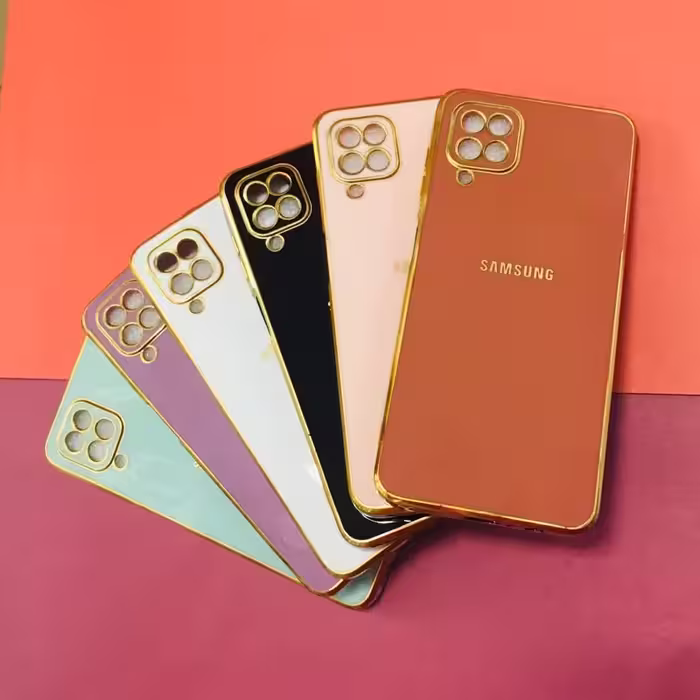 قاب گوشی Samsung galaxy A12-M12 ژله ای مای کیس گلد لاین دور طلایی براق محافظ لنز دار