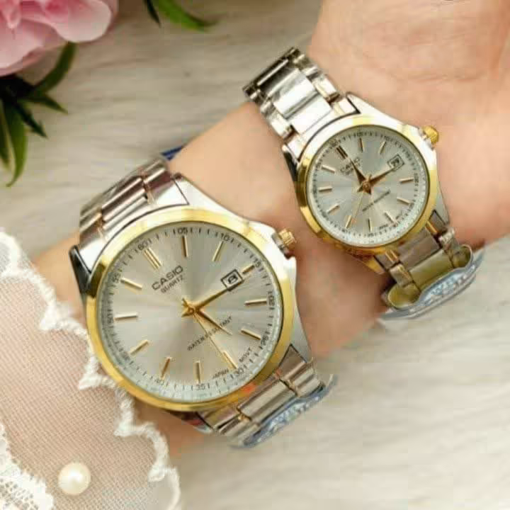 ساعت مچی ست مردانه و زنانه کاسیو(بند و بدنه استیل ) Casio