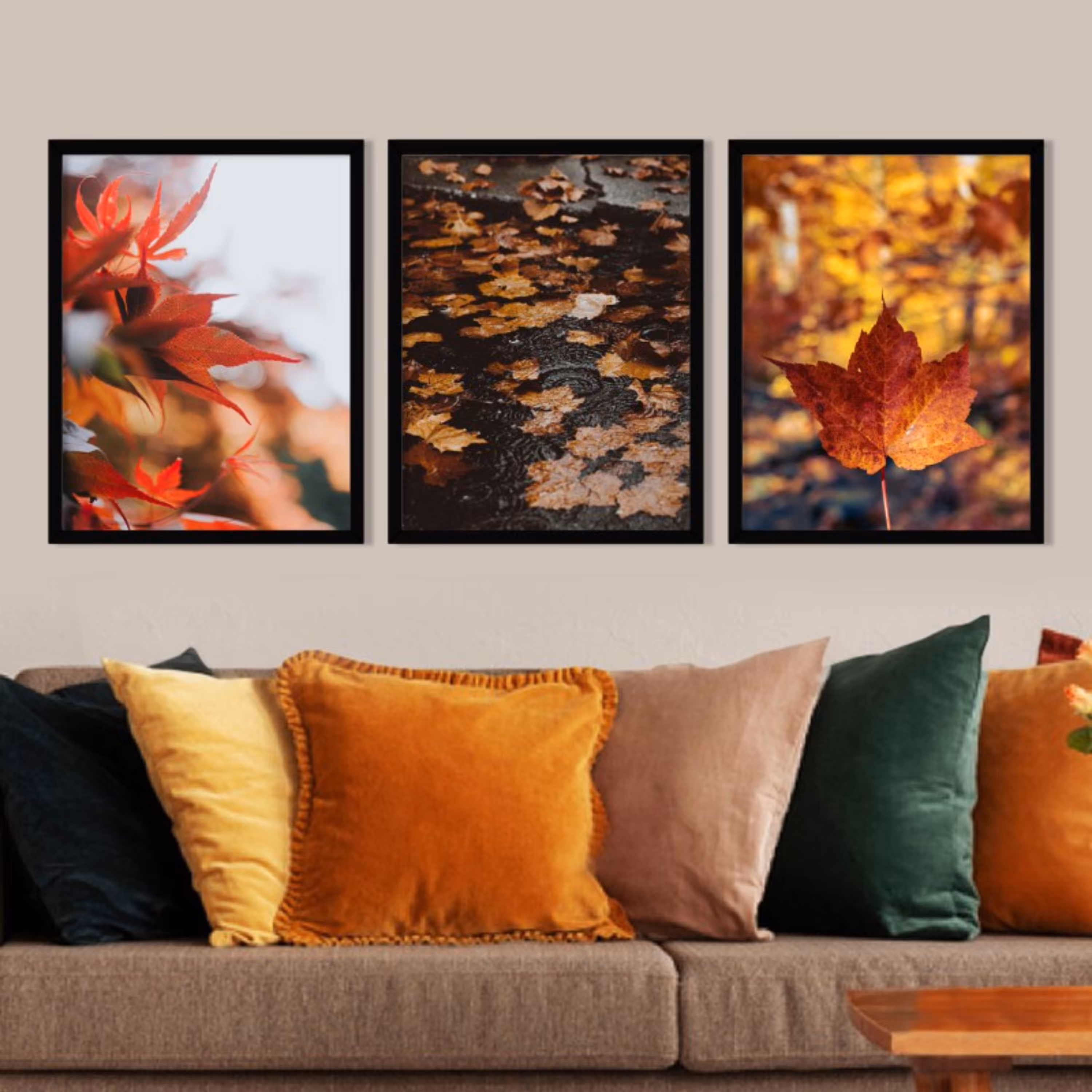 تابلو دکوراتیو پاییز در جنگل  مجموعه 3 عددی سایز 60 در 40