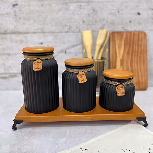 ست پاسماوری 3 تکه گلس کالر درب چوبی