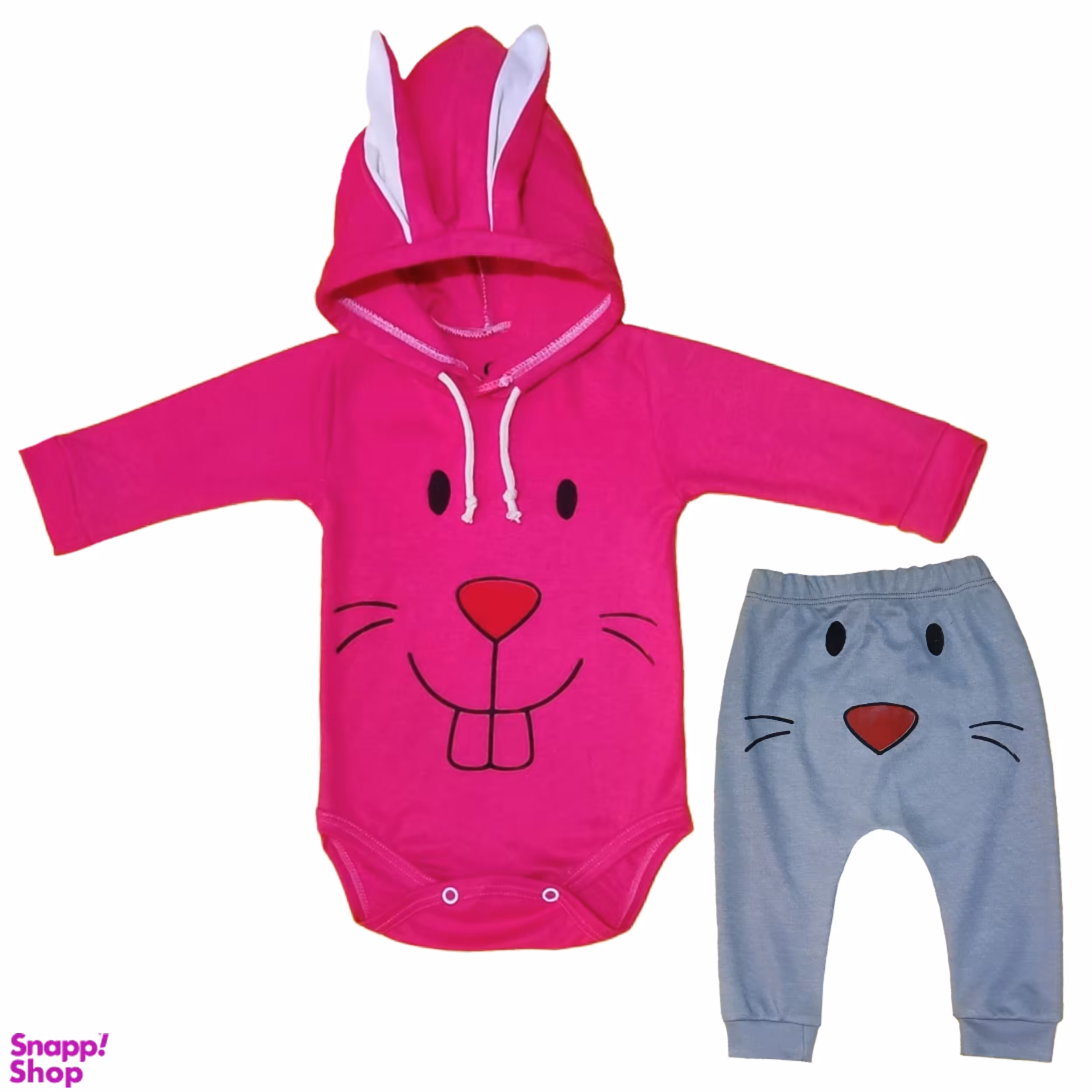 ست هودی و شلوار نوزادی مدل خرگوش کد M44 مجموعه 2 عددی