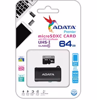 کارت حافظه میکرو اس دی ایکس سی ای دیتا پریمیر با ظرفیت 64 گیگابایت همراه با آداپتور OTG