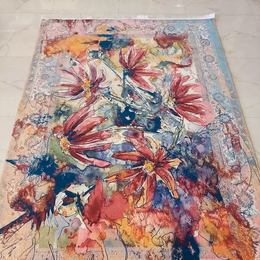 فرش ماشینی طرح گل700شانه6متری کاشان ارسال رایگان