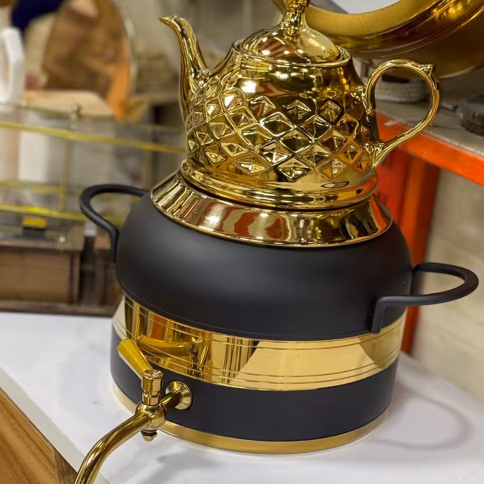 کتری و قوری استیل مشکی طلایی