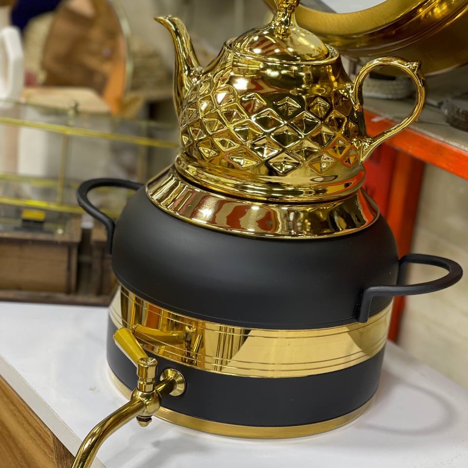 کتری و قوری استیل مشکی طلایی