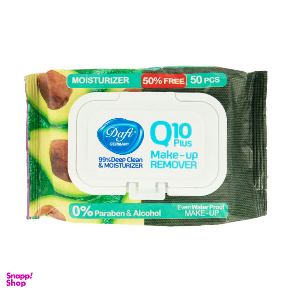 دستمال مرطوب پاک کننده آرایش دافی مدل Q10 PLUS بسته 50 عددی