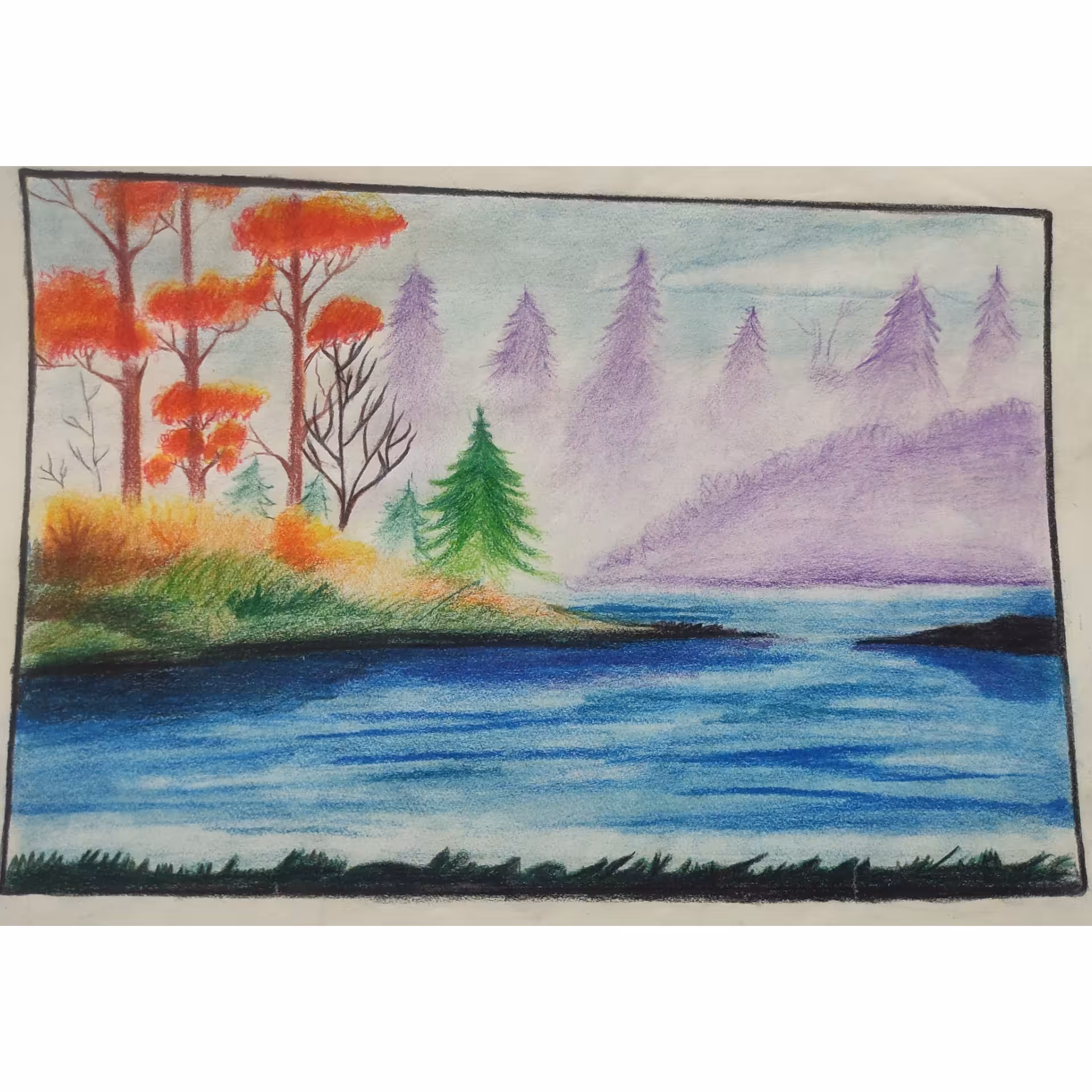 سفارش نقاشی مداد رنگی منظره سایز A4(بدون قاب)