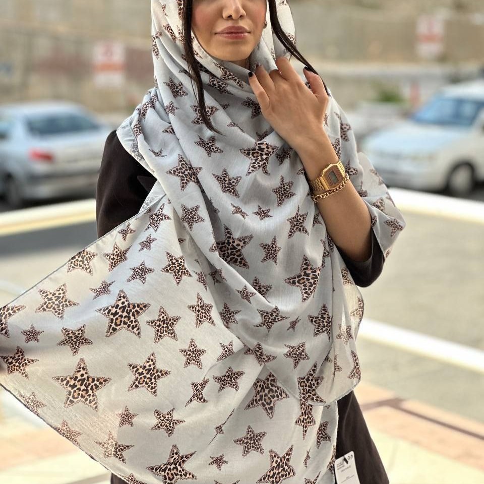 شال زنانه نخی طرح ستاره دار پلنگی کیفیت عالی طرح جدید فروش مستقیم از تولیدی ri144