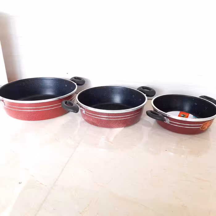 سرویس تابه گرانیتی 3پارچه سه تابه گرانیتی طرح چدن برند لیلوس یا راژان (بدون درب پیرکس)رنگ یاسی