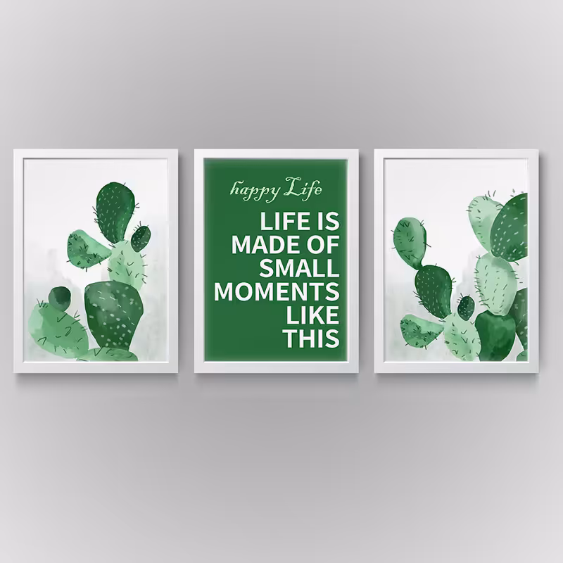 تابلو مدل دکوراتیو طرح کاکتوس انگیزشی کد N181 مجموعه 3 عددی