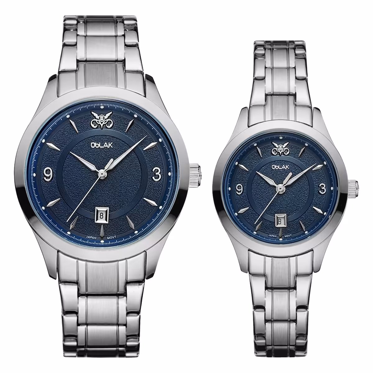 ست ساعت مچی عقربه ای زنانه و مردانه اوبلاک مدل 72700 رنگ استیل صفحه سورمه ای