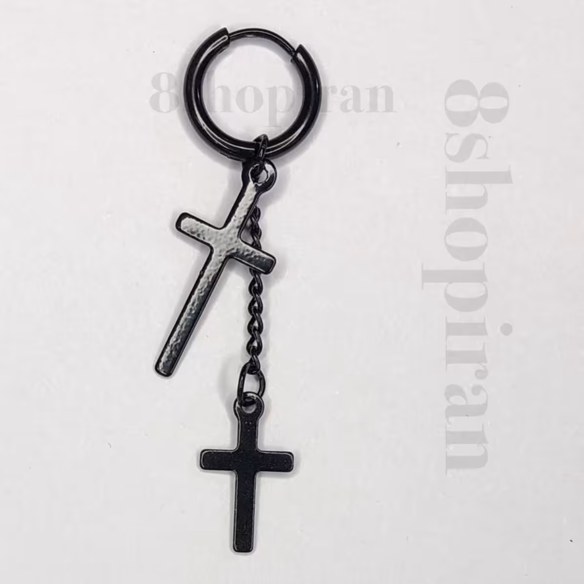 گوشواره حلقه ای آویز زنجیر و دو صلیب (یک عدد)