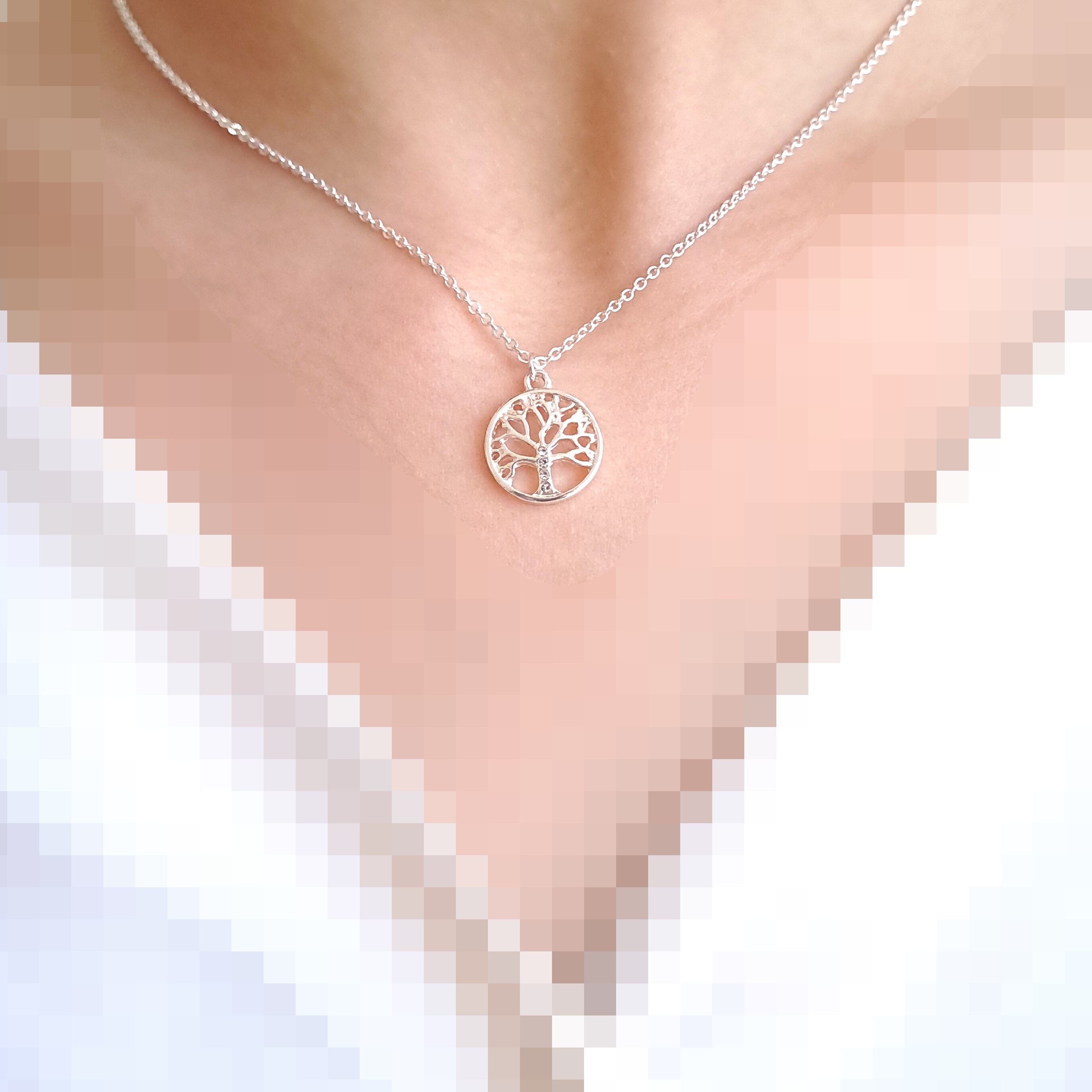گردنبند آبکاری نقره درخت زندگی رنگ نقره ای