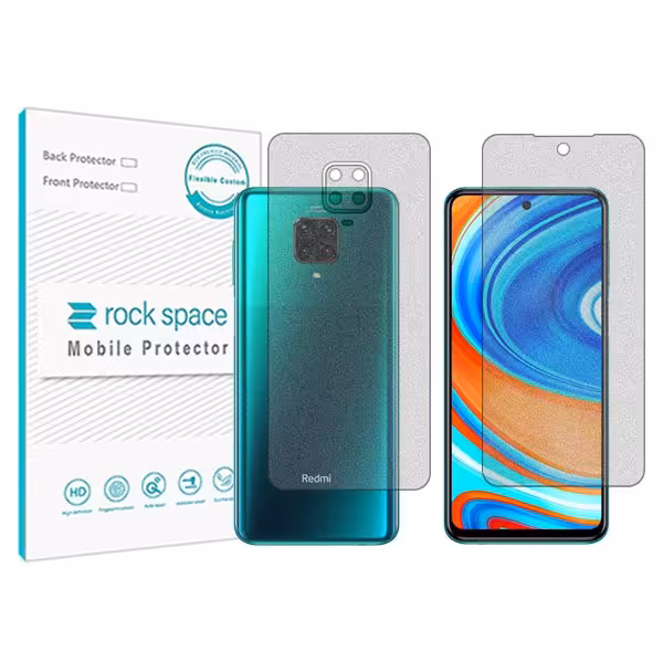 گلس صفحه نمایش و پشت گوشی شیائومی Redmi Note 9 Pro مدل نانو هیدروژل گیمینگ برند راک اسپیس کدSS