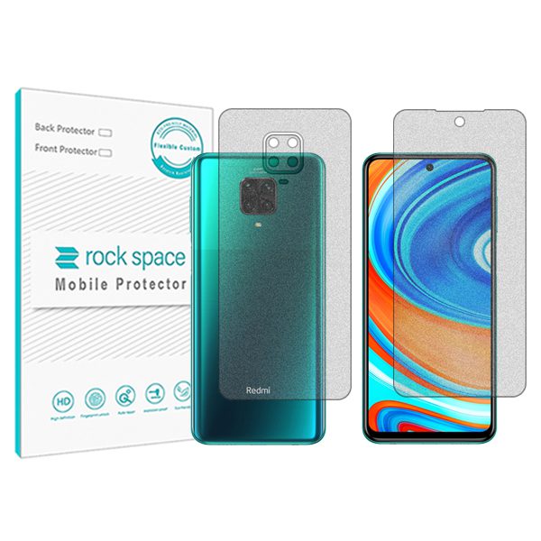 گلس صفحه نمایش و پشت گوشی شیائومی Redmi Note 9 Pro مدل نانو هیدروژل گیمینگ برند راک اسپیس کدSS