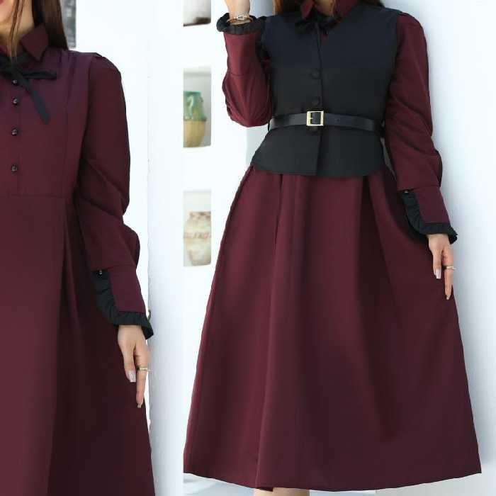 پیراهن جلیقه به همراه کمربند سه تکه شیک و مجلسی