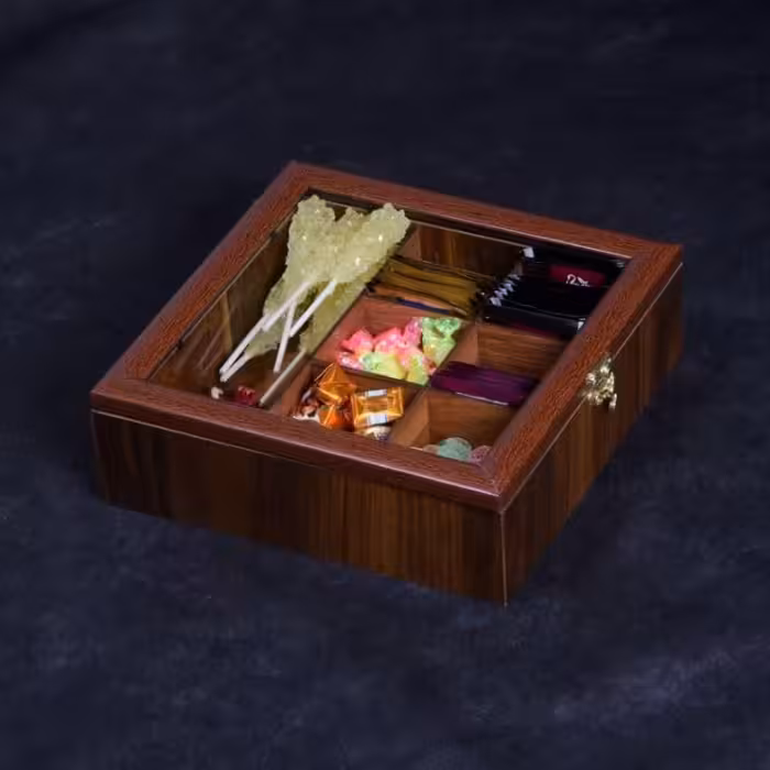 تیبگ مربع 7 خانه چوبی قهوه ای قفل دار 