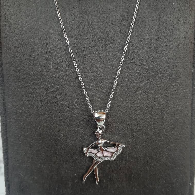 گردنبندزنانه نقره بالرین دامن صورتی،عیار 925