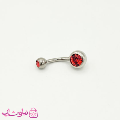 پیرسینگ ناف ساده نقره ای با نگین قرمز کد 299