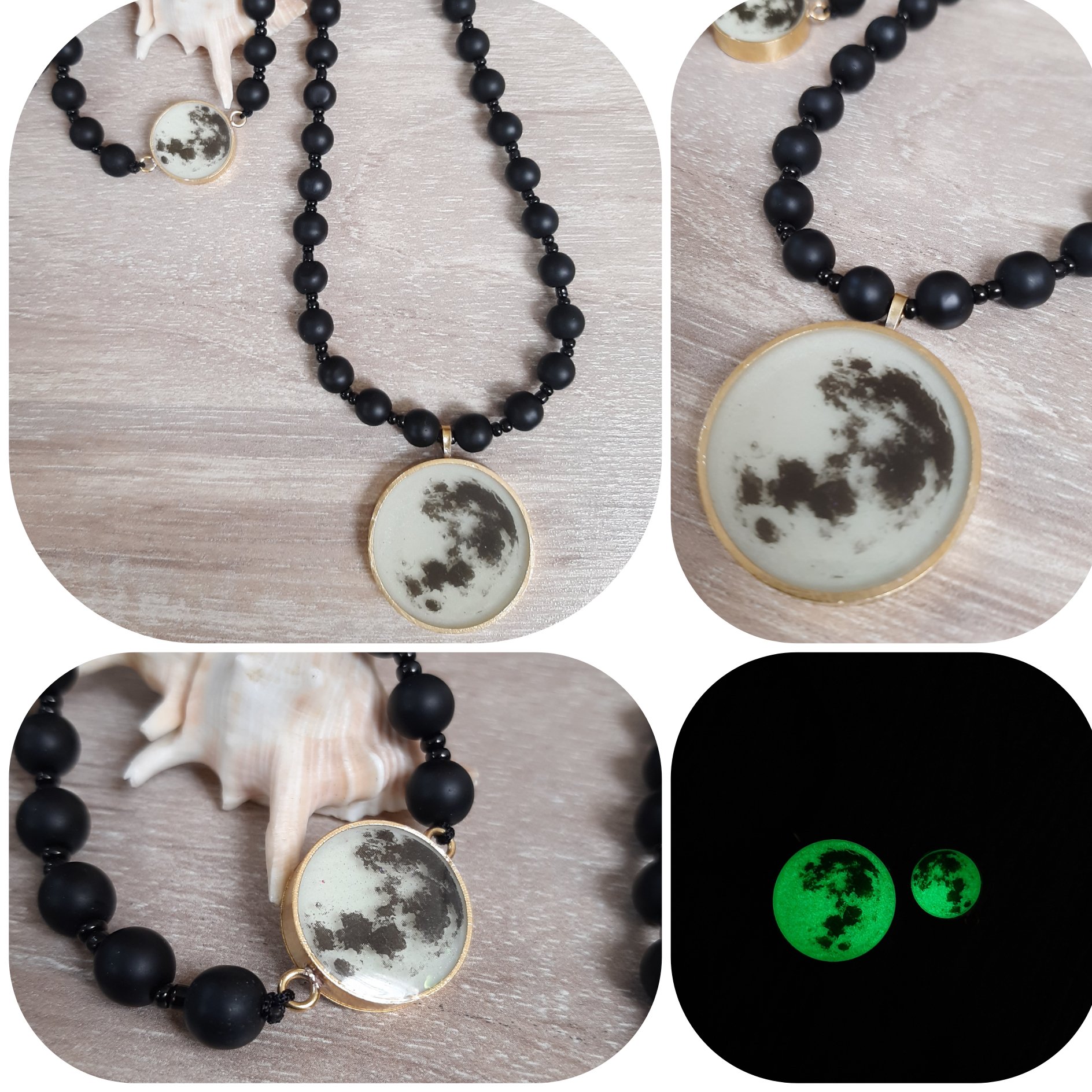 گردنبند و دستبند پلاک ماه بلک لایت رزینی