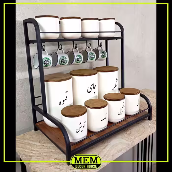 استند بانکه آویزدار دوطبقه استند ادویه فلزی شلف فلزی نظم دهنده آشپزخانه استند فلزی دوطبقه آویزدار استند ادویه جهیزیه عرو