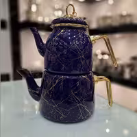 ست کتری قوری ترک مدل پاچی سرمه ایی رگه طلایی