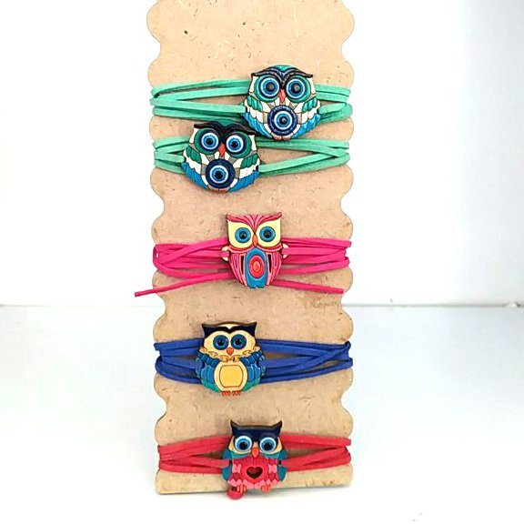 دستبند بند تریشه طرح جغد در رنگ بندی