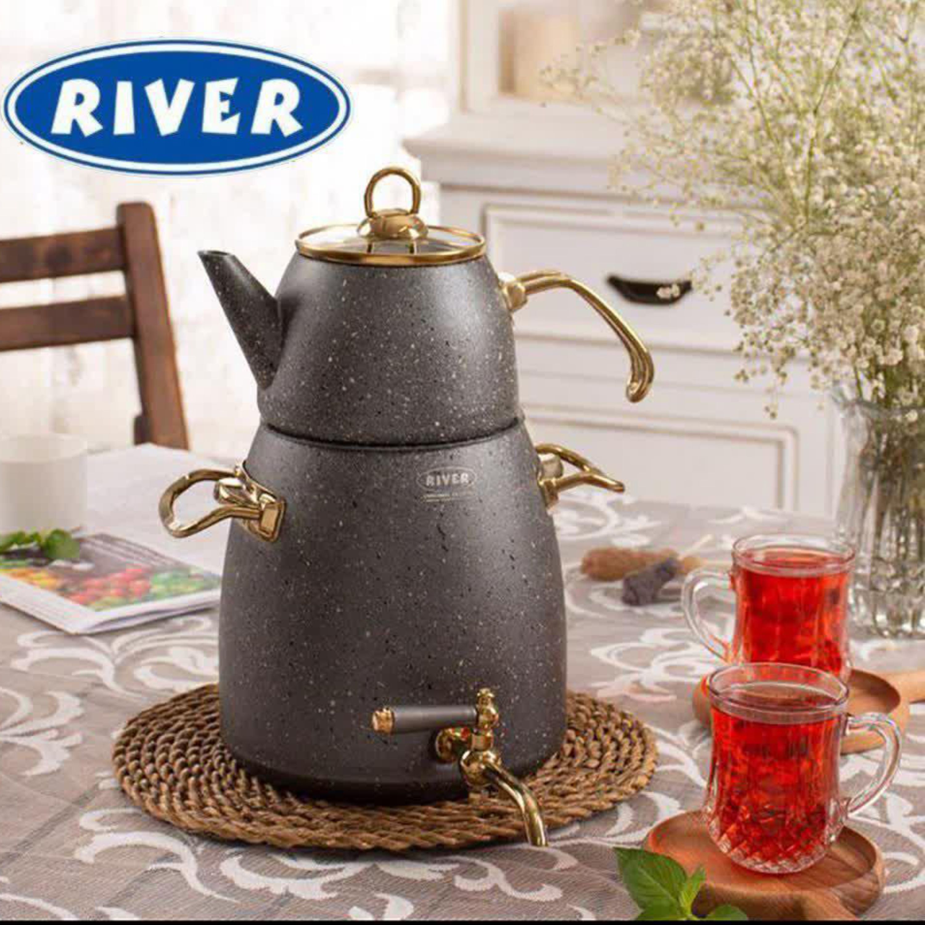 سماور قوری گرانیتی 4 لیتر RIVER مدل 5833 طوسی