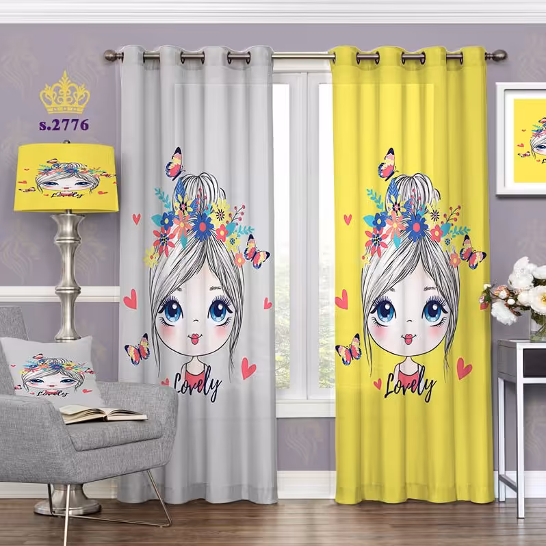 دو قواره طرح دختر کد 2776 پرده اتاق کودک جدید تصویری پانچ آماده