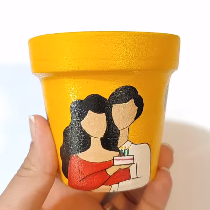 گلدون سفالی طرح تبریک تولد (نقاشی شده، مناسب برای هدیه)