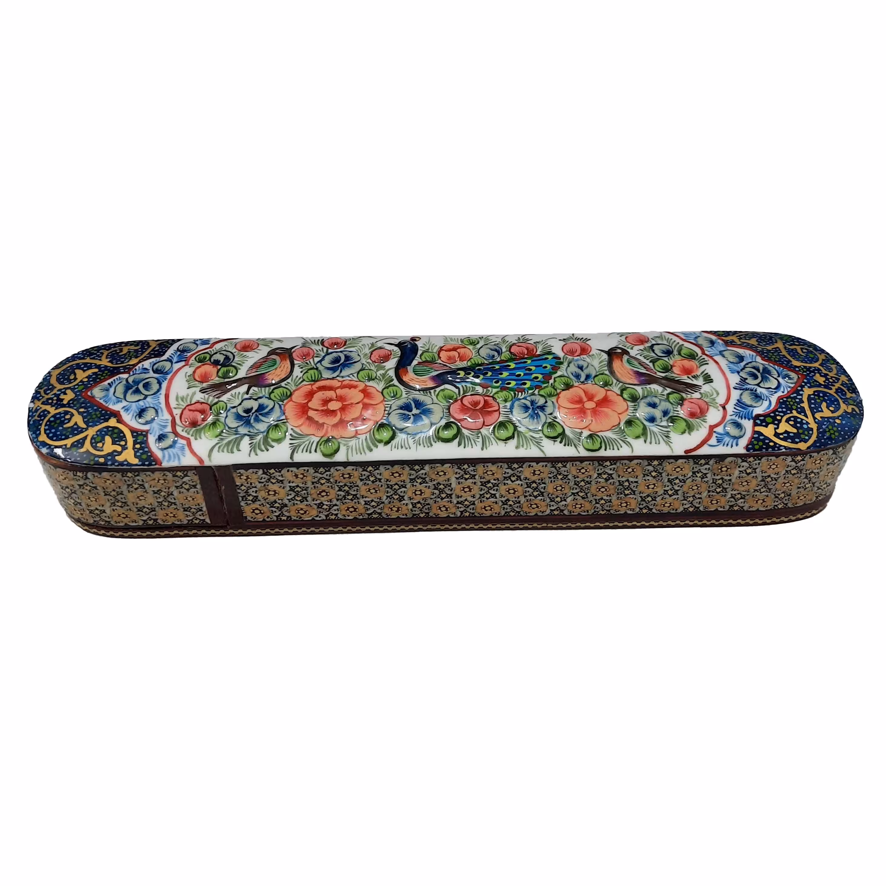 جعبه مضراب خاتم کاری مدل گل و مرغ کد 177