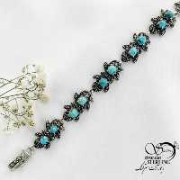 دستبند نقره سیاه قلم سنگ فیروزه نیشابور کد 16282