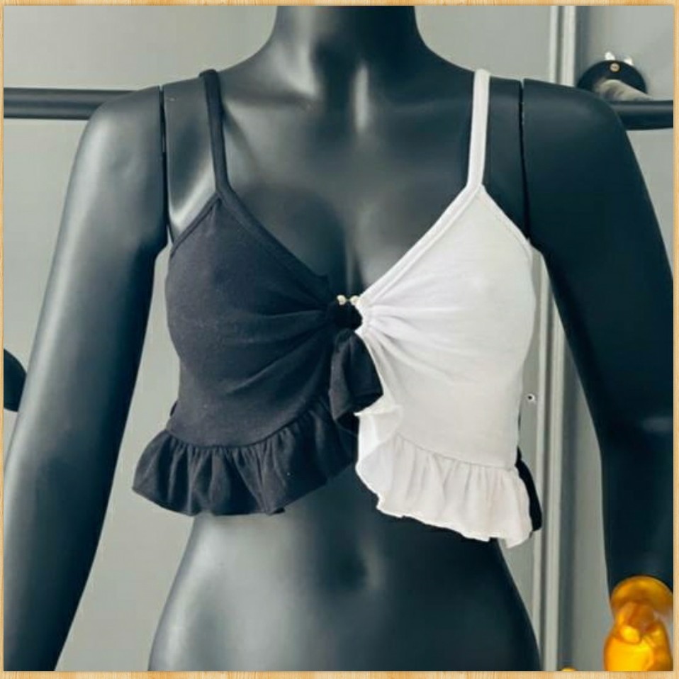 نیم تنه کراپ حلقه دار سفید مشکی پیرسینکی با تخفیف ویژه و ارسال رایگان