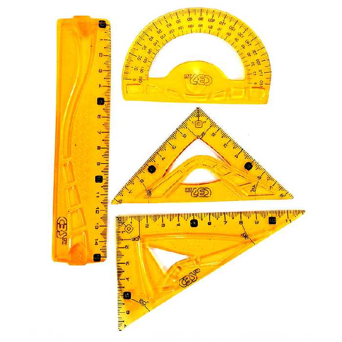 خرید ست خط کش گونیا و نقاله ژله ای 4 تکه CBS کد JM 904 جعبه طلقی