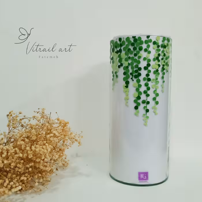 تنگ ماهی ویترای طرح ریسه برگ ، هنر ویترای فاطمه 