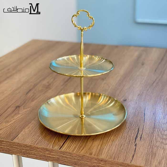 شیرینی خوری دوطبقه استیل طلایی