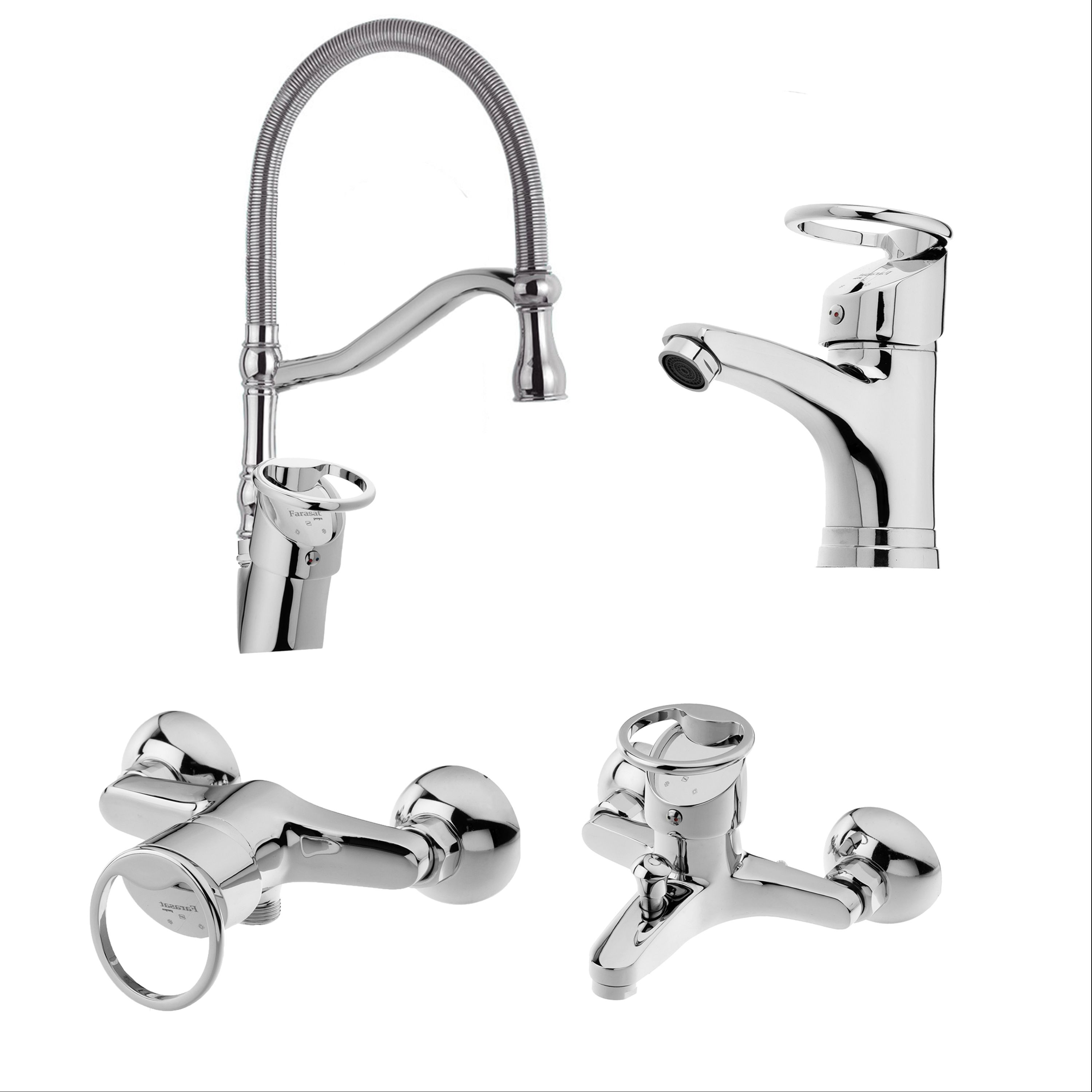 ست شیرآلات النگویی با ظرفشویی فنری کروم