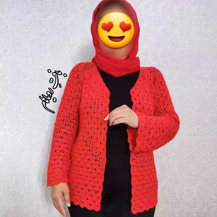 ژاکت شش ضلعی جلو باز  دستبافت  مجلسی زنانه مدل صدفی  تکنیک قلاب بافی سایز 40 تا 44 