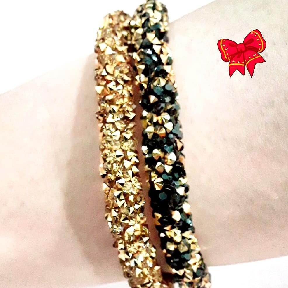 ست دستبند سواراسکی طلایی و مشکی