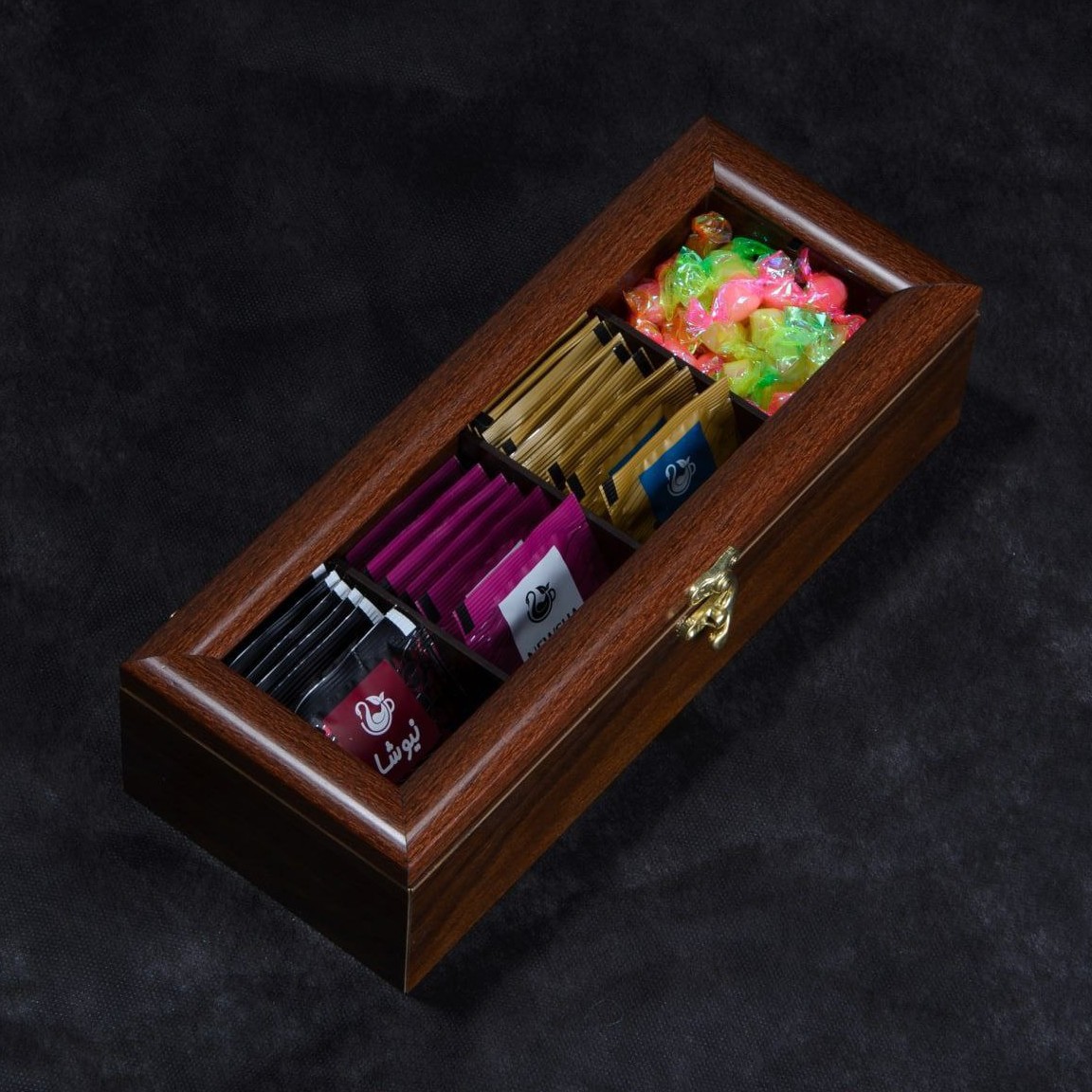 تیبگ مستطیل 4 خانه چوبی قهوه ای قفل دار  25 در13 سانت 