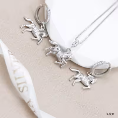 نیم ست نقره طرح اسب مدل طلای سفید کد 1636
