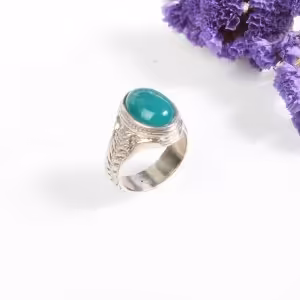 انگشتر نقره مردانه با نگین عقیق سبز